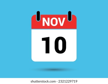 November 10 Calendar Date Flat Icon Day 10 Vector Illustration