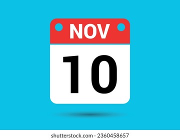 November 10 Calendar Date Flat Icon Day 10 Vector Illustration