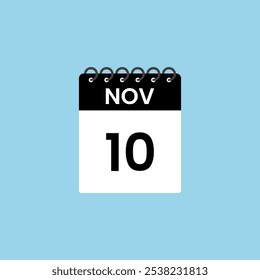 Recordatorio del calendario del 10 de noviembre. 10 de noviembre Fecha Mes Calendario icono de diseño Plantilla.