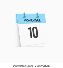 November 10 - calendar and Time planner. Daily Calendar Icon reminder. Vector Illustration.
