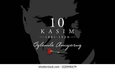 November 10, commemorative date, the death day of Mustafa Kemal Ataturk vector illustration. The first president of Turkish Republic. English: We remember with longing.