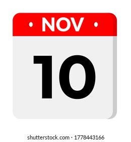 calendario de iconos plano del 10 de noviembre