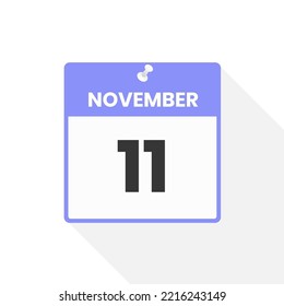 November 11 calendar icon. Date,  Month calendar icon vector illustration