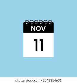 Recordatorio del calendario del 11 de noviembre. 11 de noviembre Fecha Mes Calendario icono de diseño Plantilla.