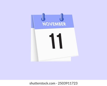 November 11 - calendar and Time planner. Daily Calendar Icon reminder. Vector Illustration.