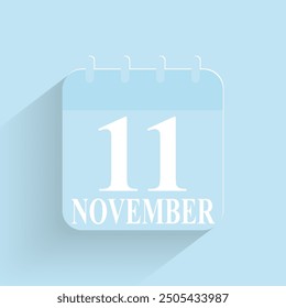 November 11 Daily Calendar Icon Date And Time Day Month Holiday Flat Designed Vector Illustration