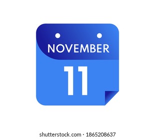 11 de noviembre Fecha en un calendario de un solo día en estilo plano, icono del calendario del 11 de noviembre