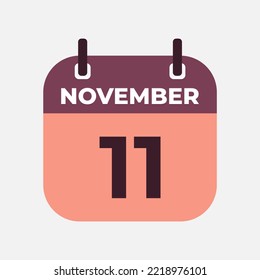 November 11 flat daily spiral calendar icon date vector image in matching color scheme. Suitable and perfect for design material, such as event or reminder.