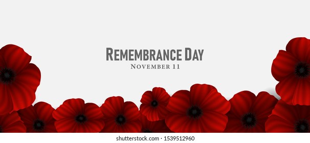 November 11, Remembrance day, A poppy flower design Billboard, Poster, Social Media template vector Illustration