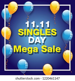 November 11 Singles Day Sale. 11.11 vector illustration. Sale banner template design.