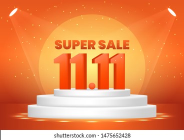 November 11 super sale shopping day on pedestal for poster, web banner, landing page, poster, flyer, promotional material.