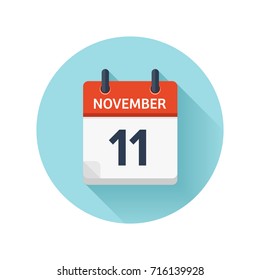 November 11. Vector flat daily calendar icon. Date and time, day, month 2018. Holiday. Season.