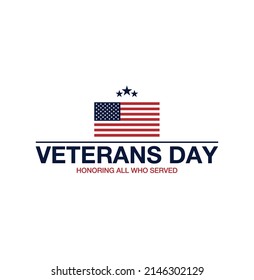 November 11. Vector illustration of American veterans day, with flag. National day USA. Stamp with flag.