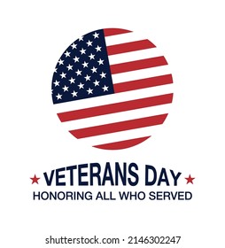 November 11. Vector illustration of American veterans day, with flag. National day USA. Stamp with flag.