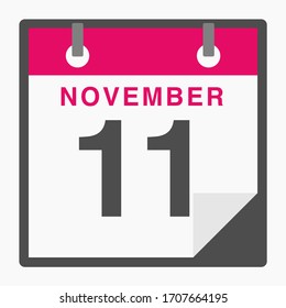 November 11th Flat icon calendar isolated on white background. Vector illustration