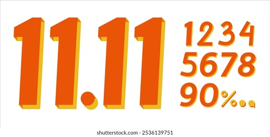 November 11th. Numbers from one to nine, zero and symbols. The number is 11.11. Eleven. Flat vector illustration