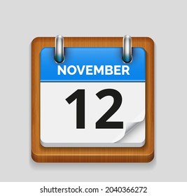 November 12 blue daily realistic calendar with wooden frame icon date vector image