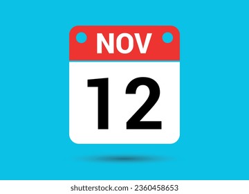 November 12 Calendar Date Flat Icon Day 12 Vector Illustration