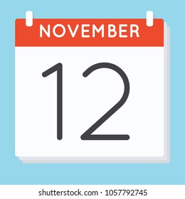November 12. Calendar icon. Vector illustration in flat design isolated in blue background. Date and time, day, month.
