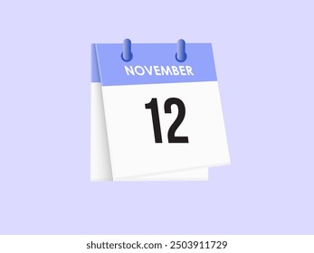 November 12 - calendar and Time planner. Daily Calendar Icon reminder. Vector Illustration.