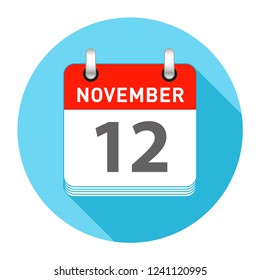 November 12 Date on a Single Day Calendar in Flat Style with long flat shadow on a blue background