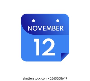 12 de noviembre Fecha en un calendario de un solo día en estilo plano, icono del calendario del 12 de noviembre
