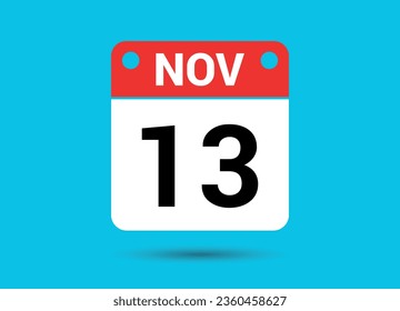 November 13 Calendar Date Flat Icon Day 13 Vector Illustration