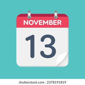 13. November. Kalenderdatum.  Ein Blatt des Flip-Kalenders.