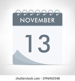 13 de noviembre - Icono del calendario - Ilustración del vector. Calendario gris.