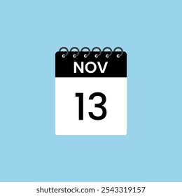 Recordatorio del calendario del 13 de noviembre. 13 de noviembre Fecha Mes Calendario icono de diseño Plantilla.