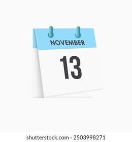 November 13 - calendar and Time planner. Daily Calendar Icon reminder. Vector Illustration.