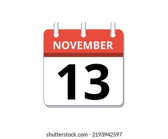 Noviembre, 13° calendario vector icono, concepto de programación, negocio y tareas
