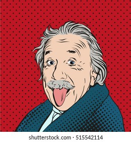 November 14, 2016: Portrait Of Albert Einstein, Physicist, Chemist And Mathematician In Retro Comic Style. Vector Pop Art Background