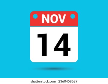 14 de noviembre Fecha del calendario Icono plano Día 14 Ilustración vectorial