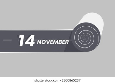 November 14 calendar icon rolling inside the road. 14 November Date Month icon vector illustrator.
