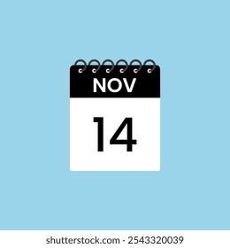 Recordatorio del calendario del 14 de noviembre. 14 de noviembre Fecha Mes Calendario icono de diseño Plantilla.