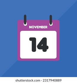 november 14 vector icon calendar Date, day and month Vector illustration, colorful background.