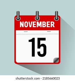 November 15, calendar icon vector illustration, isoleted on light blue background.