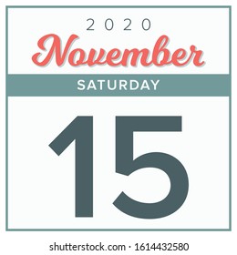 November 15th, 2020. Calendar day icon. Red and grey color.