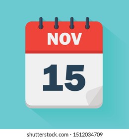 November 15th. Daily calendar icon in vector format.  Date, time, day, month. Holidays