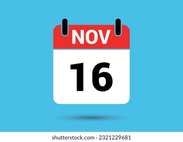 November 16 Calendar Date Flat Icon Day 16 Vector Illustration