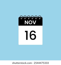 Recordatorio del calendario del 16 de noviembre. 16 de noviembre Fecha Mes Calendario icono de diseño Plantilla.