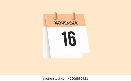 November 16 - calendar and Time planner. Daily Calendar Icon reminder. Vector Illustration.