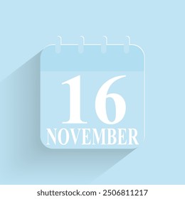 Noviembre 16 Calendario Diario Icono Fecha Y Hora Día Mes Festiva Flat Ilustración vectorial Diseñada