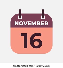 November 16 flat daily spiral calendar icon date vector image in matching color scheme. Suitable and perfect for design material, such as event or reminder.