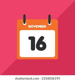 november 16 vector icon calendar Date, day and month Vector illustration, colorful background.