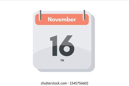 November 16th calendar icon. Day 16 of month. Vector illustration.