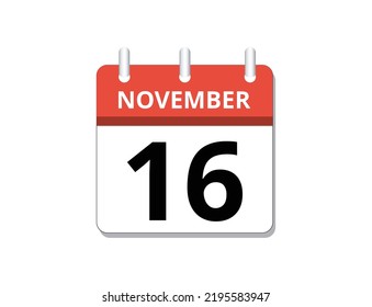 November, 16th calendar icon vector, concept of schedule, business and tasks