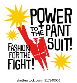 November 17, 2017. Illustration of red pantsuit as a symbol of continuing support for women and all human rights in the spirit of Hillary Clinton and her campaign. Power to the pantsuit.