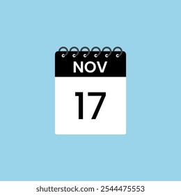 November 17 calendar reminder. 17th November Date Month calendar icon design template.